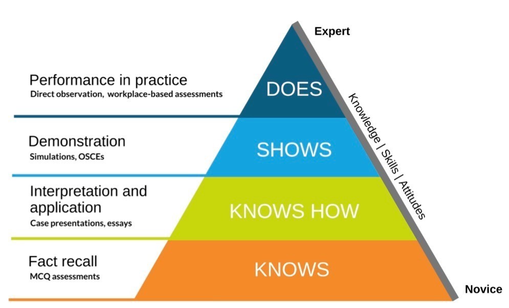 A pyramid which says 'knows', 'knows how', 'shows' and 'does'